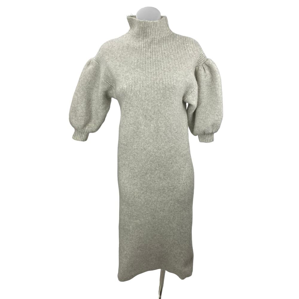 ASOS Women's Gray Long Balloon Sleeve Turtleneck Rib Knit Midi Sweater Dress 0